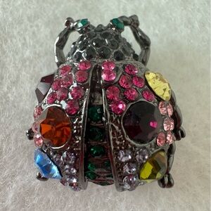 Vintage Multicolor Pink Rhinestone Crystal Beetle Ladybug Brooch